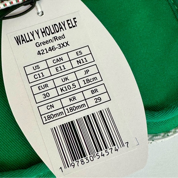 NWT-Hey Dude Kids Wally Holiday Elf Green and Red Shoes- Children’s Size 11 - Picture 3 of 7